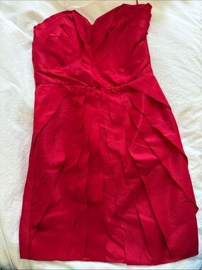 Vintage Strapless bright cherry Pleated Cocktail Dress with sweetheart neckline
